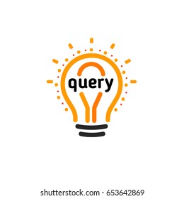 New question mark symbol, flat bright cartoon bulb. White and orange colors sign. Stylized vector lightbulb colorful logotype. Query icon, circle line logo