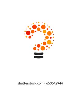 New question mark symbol, flat bright cartoon bulb. White and orange colors sign. Stylized vector lightbulb colorful logotype. Query icon, circle line logo