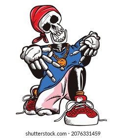 New rapper skeleton character, for t shirt and poster print