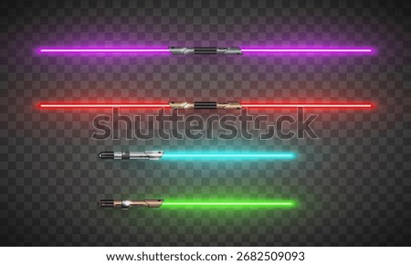 New realistic design laser neon weapons pack on transparent background. Star wars concept. Vector illustration