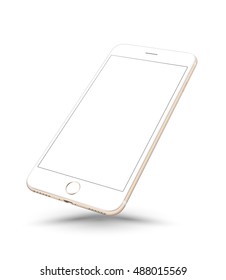 New realistic gold smartphone mockup perspective on white background. Vector illustration.