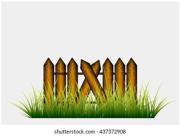 New realistic grass on wooden planks background can use like natural design