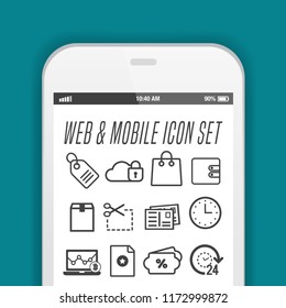 New realistic mobile phone smartphone collection with icons on screen.