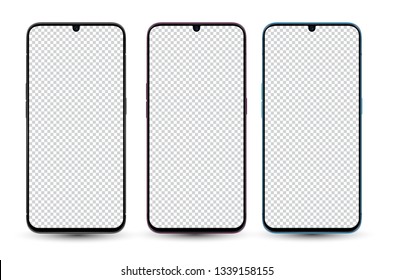 New realistic mobile phone smartphone collection  mockups with blank screen isolated on white background. Vector illustration. for printing and web element, Game and application mockup.