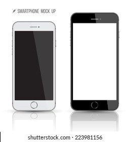 New realistic mobile phone smartphone big and small display screen. Mockups with blank screen isolated on white background. Vector illustration. Game and application mockup.