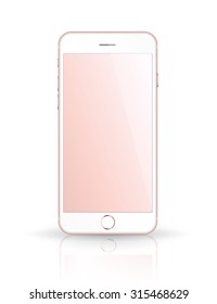 New realistic mobile phone smartphone iphon style mockup with pink screen isolated on white background. Vector illustration.