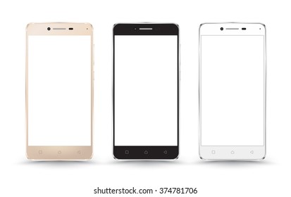 New realistic mobile phone smartphone collection mockups with blank screen isolated on white background. Vector illustration. for printing and web element, Game and application mockup.