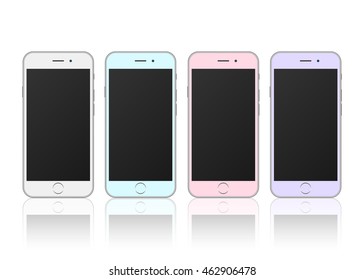 New realistic mobile phone smartphone collection iphon style mockups with blank screen isolated on white background. Illustration for printing and web element, Game and application mockup.