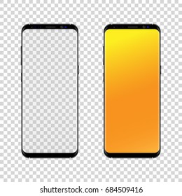 New realistic mobile phone smartphone iphon style layouts with blank and transparent screen isolated on a blank background. Vector. For printing and web elements, the layout of games and applications.