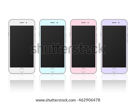 New realistic mobile phone smartphone collection iphon style mockups with blank screen isolated on white background. Illustration for printing and web element, Game and application mockup.