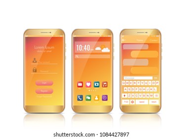New realistic mobile smartphone modern style. Vector smartphone with UI icons. interface login design and messaging sms app on white background.