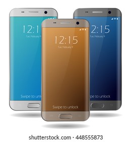 New realistic smartphone isolated on white background. Cell phone isolated. Smartphone with edge side style. Vector Cellphone illustration.