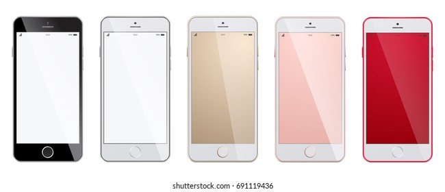 New realistic smartphones set mockups isolated on white background. Realistic, modern, mobile smart phone collection on isolated background. High Detailed Realistic Smartphone with Blank Screen