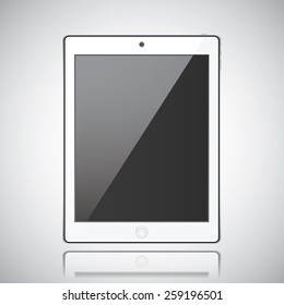 New realistic tablet modern style grey background with reflection.