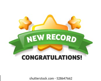A new record a message about winning in the mobile game with ribbon and stars