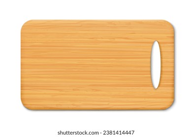 New rectangular wooden cutting board, top view, isolated on white background. Trays or plate of rectangular shapes, natural, eco-friendly kitchen utensils, realistic 3d vector illustration.