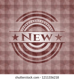 New red badge with geometric pattern background. Seamless.