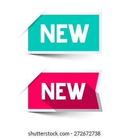 New Red and Blue Vector Paper Labels - Stickers Set Isolated on White