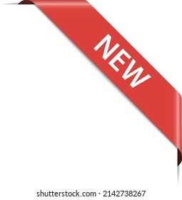 new - red corner ribbon banner on white background