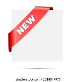 New - red corner silk ribbon. Vector design element.