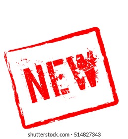 New red rubber stamp isolated on white background. Grunge rectangular seal with text, ink texture and splatter and blots, vector illustration.