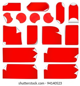 new red stickers with peeling corners. vector illustration