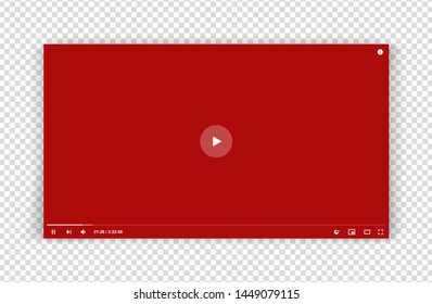 New red video player window template for web or mobile apps isolated on transparent background. Flat style watching video online minimalistic page design. Vector illustration
