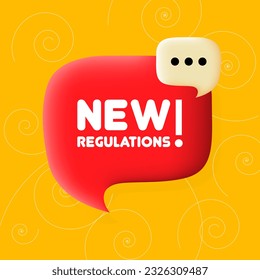 New regulations banner. Speech bubble with New regulations text. Business concept. 3d illustration. Spiral background. Vector line icon for business