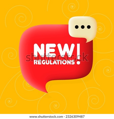 New regulations banner. Speech bubble with New regulations text. Business concept. 3d illustration. Spiral background. Vector line icon for business