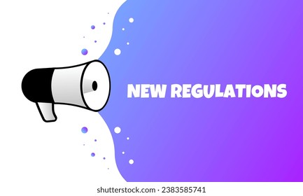 New regulations sign. Flat, purple, text from a megaphone, new regulations sign. Vector icon