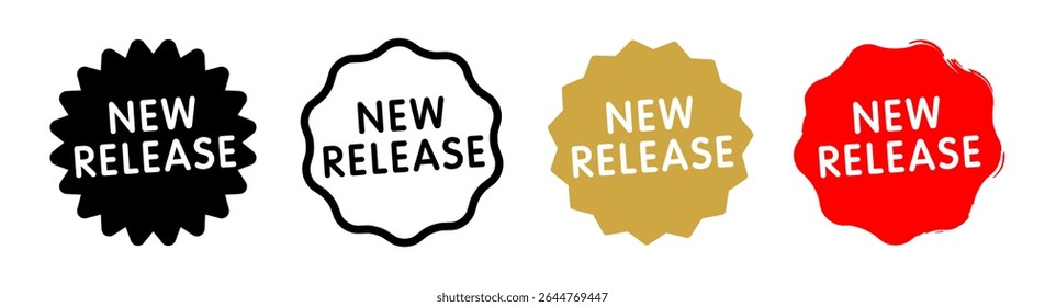 New release on black, outline, gold and red sticker
