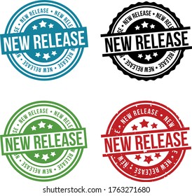 Nueva colección de marcas redondas de lanzamiento. Tarjeta vectorial Eps10.