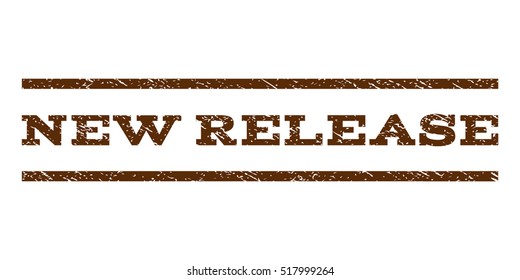 New Release watermark stamp. Text caption between horizontal parallel lines with grunge design style. Rubber seal stamp with scratched texture. Vector brown color ink imprint on a white background.