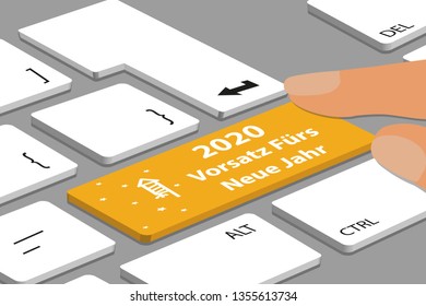 New Year´s Resolution 2020 Button With Firecracker And Stars On Computer Or Laptop - Vector Illustration