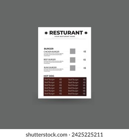 nuevo diseño de menú de comida de restaurante