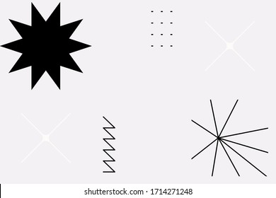 Nueva estética retro en composición de diseño abstracto. Collage de gráficos vectoriales inspirados en el arte deco, hecho con formas geométricas simples y texturas onduladas, útil para el arte de los afiches y las impresiones digitales.