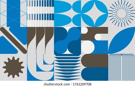 New retro aesthetics in abstract pattern design composition. Art deco inspired vector graphics collage made with simple geometric shapes and grunge textures, useful for poster art and digital prints.