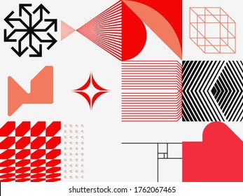 New retro aesthetics in abstract pattern design composition. Art deco inspired vector graphics collage made with simple geometric shapes and grunge textures, useful for poster art and digital prints.