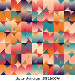 Nueva estética retro en composición de diseño de patrones abstractos. Collage de gráficos vectoriales inspirados en el arte deco, hecho con formas geométricas simples y texturas de fondo, útil para el arte de afiches y las impresiones digitales.