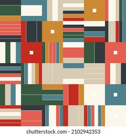 New retro aesthetics in abstract pattern design composition. Art deco inspired vector graphics collage made with simple geometric shapes and grunge textures, useful for poster art and digital prints.