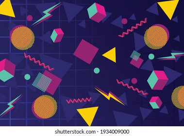new retro geometric background, cubes and triangles, premium vektor 