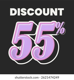 New Retro Style Discount Poster with Bold Pink 55% Typography on Black Background for Sale Promotion
