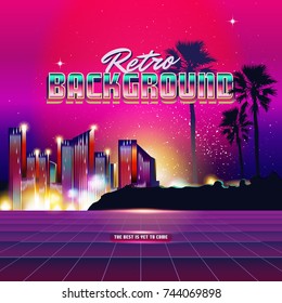 New Retro Wave Background. Synthwave Retro Design And Elements. Isolated artwork object. Suitable for and any print media need.