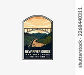 New River Gorge national park vector template. West Virginia landmark illustration in patch emblem style.