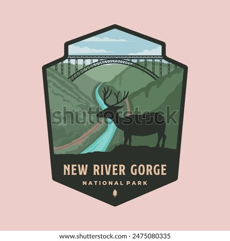 new river gorge national park logo patch illustration design, river and bridge vector badge