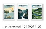 New River Gorge. Norfolk Broads. North York Moors, National Park - Vintage travel poster. Vector illustration. High quality prints