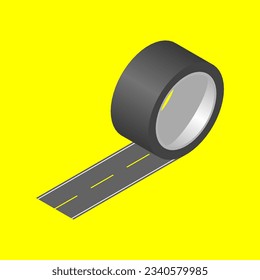 New road concept. Tape roll with road pattern. 3d isometric illustration. Editable vector for presentation, infographic, website, apps, and other uses.