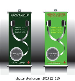 New roll up banner layout Editable vertical template vector, present day x-banner and flag-banner, Vector illustration