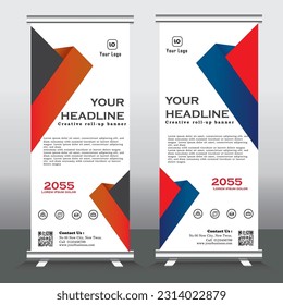 New Roll up banner vertical template design, business, x-banner and standee banner advertising. vector illustration blue and red roll up banners - vector template