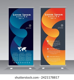 	
New Roll up banner vertical template design, business, x-banner and standee banner advertising. vector illustration blue and yellow roll up banners - vector template, pull up, vertical banner, 